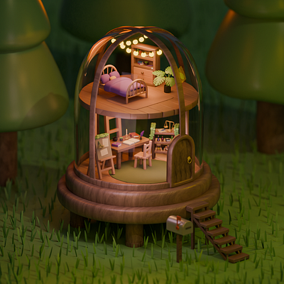 Mysterious house in the forest 3d 3dart 3dartist 3dblender 3dmodel 3dmodeler 3dmodeling 3dmodels alchemy autumn cute3d cuteart digitalart flasks forest house isometricart light mysterious plants