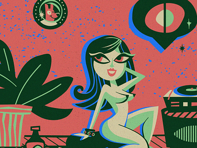 Sneak peak of "Atomic Chicks" illustration [ wip ] atomic brassai design illustration lady laika plant shots vector vinyl woman