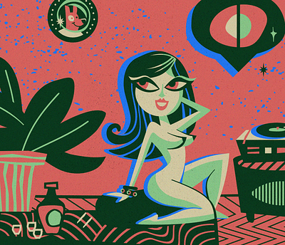 Sneak peak of "Atomic Chicks" illustration [ wip ] atomic brassai design illustration lady laika plant shots vector vinyl woman