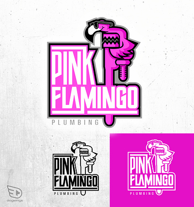 Logo concepts - pink fun branding chipdavid dogwings drawing flamingo logo plumbing vector