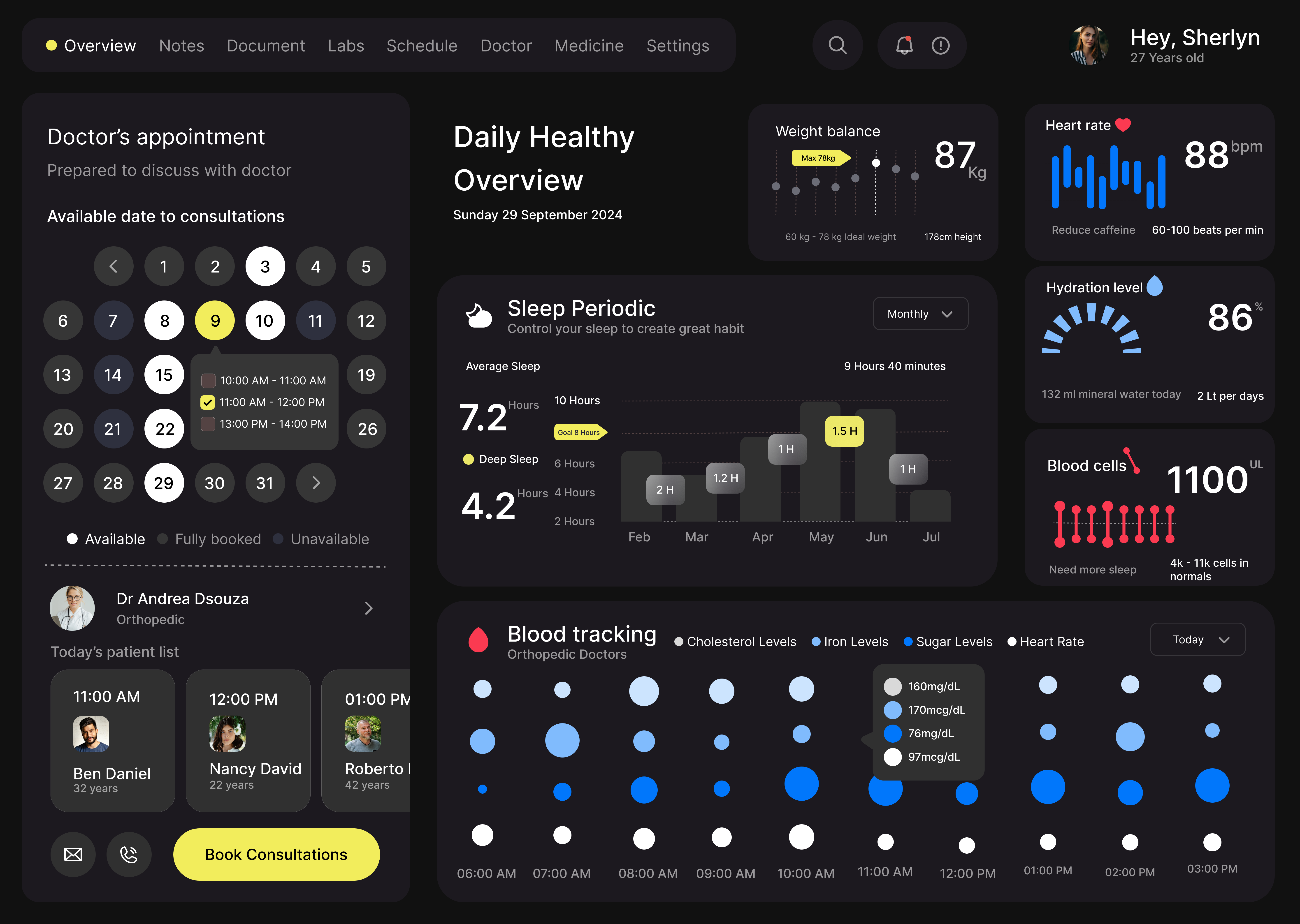 Doctor's Appointment Dashboard UI/UX appointmentui cleanui darkmodeui dashboardui datavisualization doctorapp figmadesign healthcareui healthdashboard healthtech medicalapp minimaldesign mobileappdesign uiux userexperience