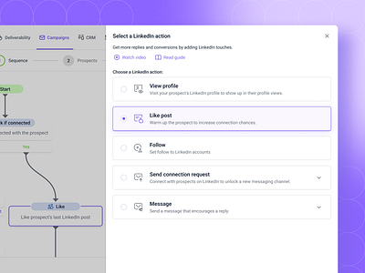 LinkedIn automation tool from Snov.io automation chains like post linkedin message outreach sidebar ui