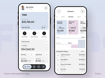 Finance Management App app app design bank app banking app card digital banking fahim finance finance app finance management app financial fintech mobile app mobile app design money app payment statistics ui ux wallet