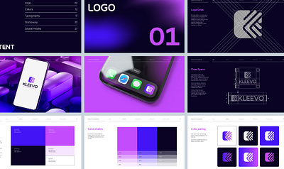 Kleevo - Brand Identity brand guidelines brand identity brand style guide branding branding and identity branding kit corporate identity futiristic brand futiristic logo graphic design logo logo design visual identity