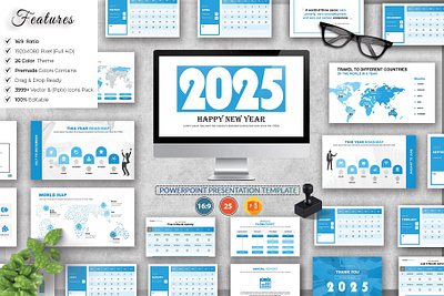 new year business calendar 2025 powerpoint design template management