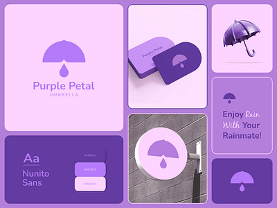 Purple Petal Umbrella Logo Branding brand identity design branding feminine logo graphic design logo logo design 2024 modern logo rain umbrella umbrella logo visual identity