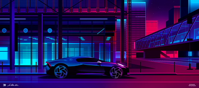 Bugatti branding city design futur illustration light neon retro trystram