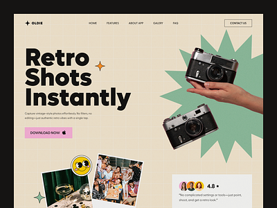 Web Site for Retro Camera App — Oldie app camera colors design hero hero section retro retro camera ui ui design uiux ux web web design website