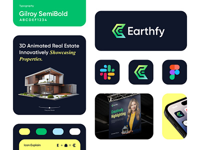Real Estate Branding & Logo Design for Earthfy 3d property presentation brand identity branding home logo house logo innovative logo logo design minimalist property developer property logo property management property marketing real estate real estate agency real estate agent real estate branding satellite imagery symbol