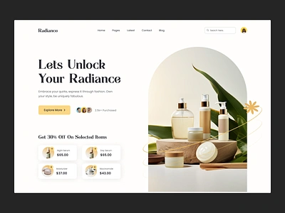 Radiance || Hero Exploration || Beauty Products beauty clients elegants header hero landing page lotion order products purchase recruiter remote skincare trending users uxui visual web design web designer website