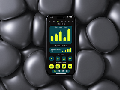 Fitness App "Dark Mode" UI app ui calories distance tracking fitness fitness tracker health tracking app ui weight loss wellness workout