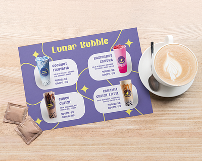 Corporate identity for bubble tea "Lunar Bubble" branding graphic design logo дизайн корпоративный стиль лого плакаты