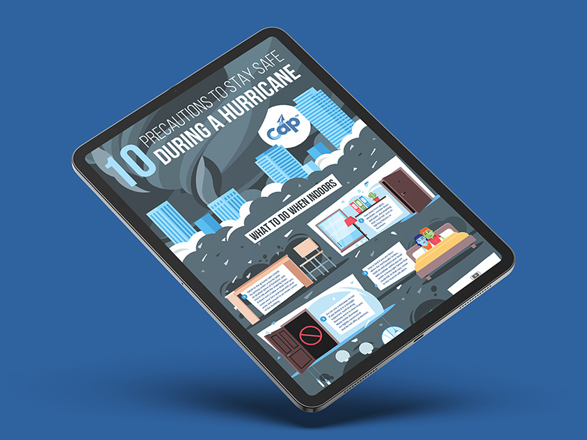 10 Precautions to Stay Safe During a Hurricane branding in design cap travel assistance disaster disaster preparedness emergency emergency tips flat design graphic design hurricane hurricane preparedness infographic infographic design safety safety first tips travel travel safety visual communication weather weather safety