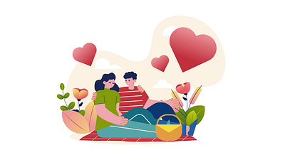 Romantic Picnic 2D Animation 2d animation couple date flat flowers hearts illustration love lovers man motion nature picnic relationship relaxing romance romantic moment romantic scene woman