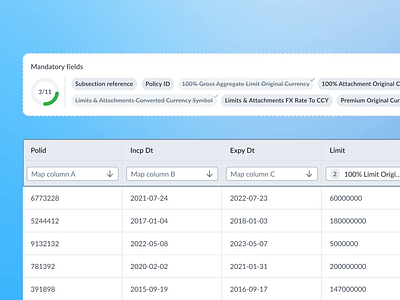 Data import & mapping for InsurTech B2B SaaS b2b data import data mapping design system drag n drop enterprise insurance insurtech interface product design saas startup table ui ui ui components user interface ux web web app web ui