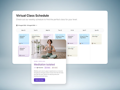 Minimalist Booking Calendar UI Design for Yoga Class Schedule appbooking bookingapp calendarui cleaninterface dashboarddesign minimalistdesign minimalui scheduleplanner uiuxdesign userexperience yogaapp