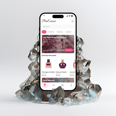 Scent, Glow, and Beauty — PureEssence App UI appdesign beautyapp firstdribbbleshot minimaldesign ui uiuxdesign