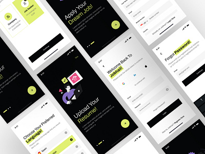 Job Portal App app ui branding clean ui job application job finder job listing job portal app logo minimalistdesign mobile app design modern ui product design recruitment app ui ui inspiration uiux design user experience