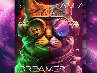 I am a dreamer 🚀 ai branding cat daliy design illustration poster print