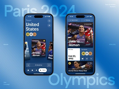 Olympics in Paris 2024 – App Concept 2024 app athletes blue blur concept gradient mobile olympics paris sport teams typography ui usa ux