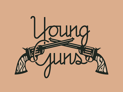 Young Guns arkansas branding drawing flat guns hunter oden illustration lockup pistol script tattoo traditional typography vintage western