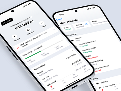 Home + Client details account selector bonus business client crypto dashboard deposit documents forex imformation ios margin tracker mobile app payments profile settings trading transactions wallet withdraw