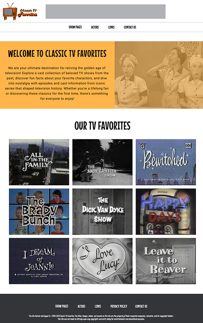 Classic TV Favorites New Desktop Home Page Design