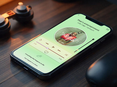 Music player - Daily UI Challenge #009 ai app daily ui 8 dailyui entertainment figma gaga green harleyquin harlleyquin ideogram inspiring lyrics mockup music musicplayer photoshop ui vintage vynil