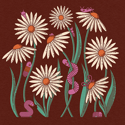 Vectober 01 // Daisy bugs daisy flower illustration line art work