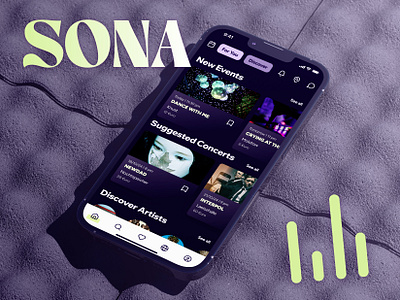 SONA (music/concert app) app design brand identity branding case study concert app figma graphic design music app ui ui design user interface uxui web design