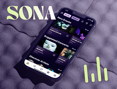 SONA (music/concert app) app design brand identity branding case study concert app figma graphic design music app ui ui design user interface uxui web design