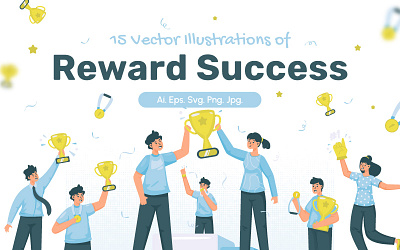 Reward Success Illustrations achievement business cartoon champion character flat design graphic design handdrawn illustration medal office worker success teamwork trophy ui vector winning team