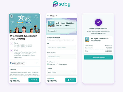 Seamless event ticketing experience, Soby App appdesign checkoutflow cleanui courseenrollment design ecommercedesign eventapp eventregistration illustration interactiondesign minimaldesign ui