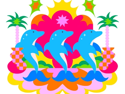 J' adore 70s abstract art beach dance design diseño dolphin illustration illustrator neon procreate psychedelic simple vector