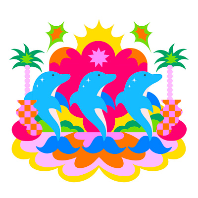 J' adore 70s abstract art beach dance design diseño dolphin illustration illustrator neon procreate psychedelic simple vector