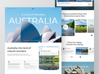 Awsy - Travel Landing Page a land of wonders australia beach city clean design holiday landing page minimalist nature opera house surfing sydney travel travel landing page travel website ui design uiux web design