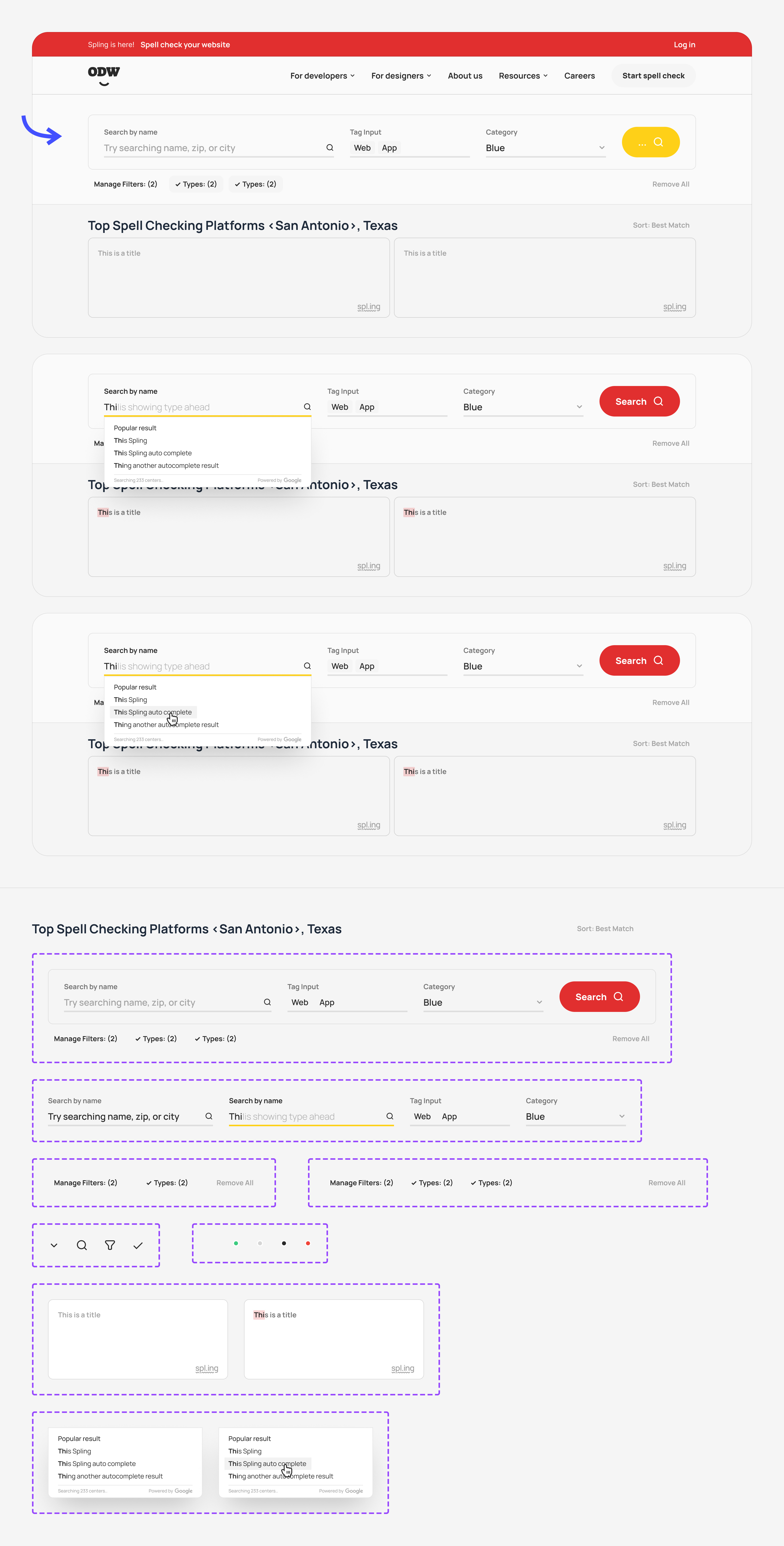 Search Autocomplete Tray from Component Collector autocomplete card component design figma input odw search ui