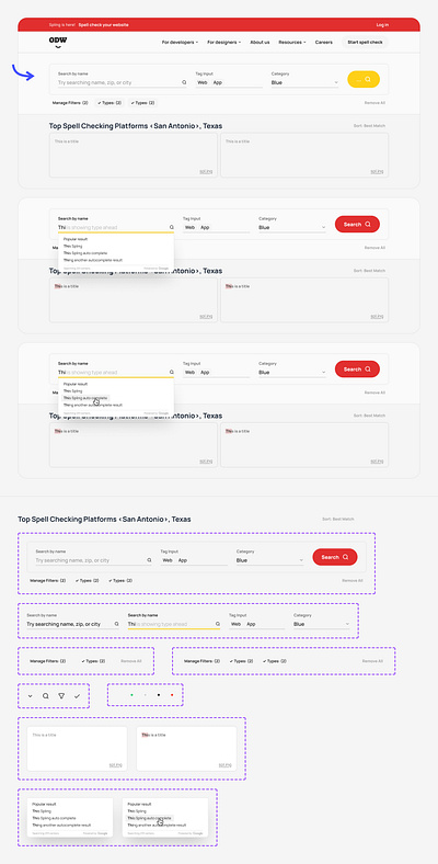 Search Autocomplete Tray from Component Collector autocomplete card component design figma input odw search ui