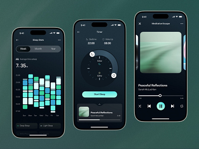 Sleepwell - Mobile App app for sleeping calm app dark mode app health app design medical tracking app meditation app meditation mobile app mindfullness app sleep app sleep app tracker sleep cycle app sleep recorder sleep tracker sleep tracking app smart alarm app therapy app