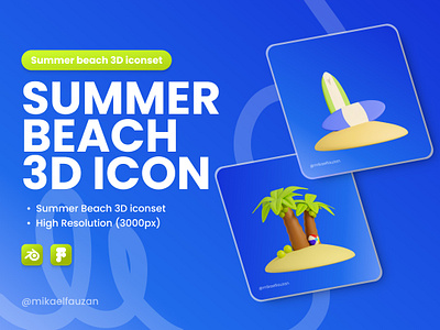 Summer Beach 3D Icon Set 3d 3dicon 3diconset animation beach branding fauzan graphic design iconset illustration mikael mikaelfauzan summer summerbeach