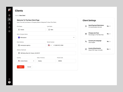 Spacebook - Add Client Dashboard add client business automation client management dashboard design financial management financial tech product design real time tracking saas saas application saas design saas product saas ui ui ux design user experience web application