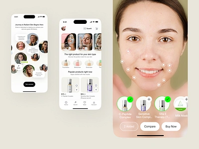 Bcare - Ecommerce with AI Integrated ai platform ai technology cosmetics ecommerce mobile app health improvement med tech medical care mobile mobile app personal care pharmacy product ai self care skin analysis skin barrier skincare routine smart app ui skin care well being app womens health