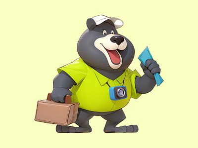 Bear Mascot Character Illustration 🐻 3d bear camera cartoon character cute hat illustration mascot money pastel rendering tourist