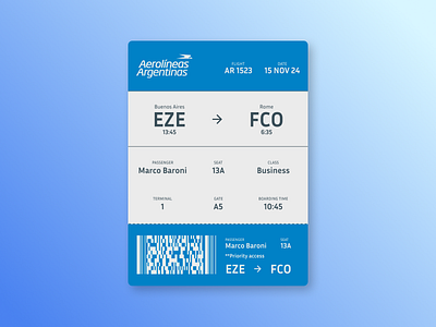 Daily UI #024 - Boarding pass 024 24 argentina boarding pass daily ui daily ui 024 design digital boarding pass flight ui ui design ux design