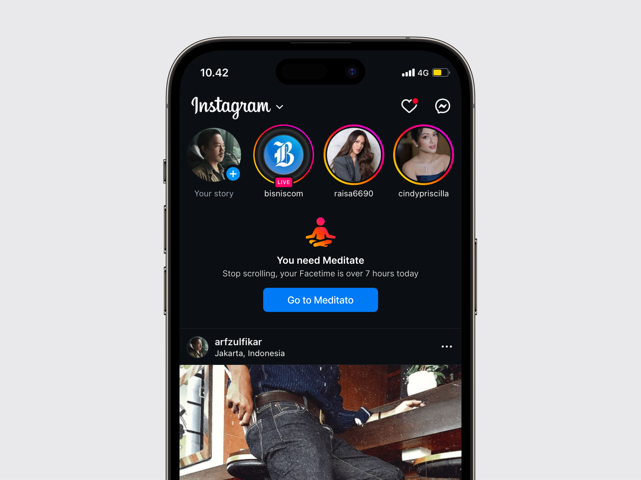 Stop scrolling, You need Meditate ahmad arif zulfikar button design idea ideas instagram logo meditate mobile mobile apps social media stop scrolling testimonial uiux weekly