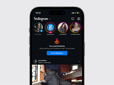 Stop scrolling, You need Meditate ahmad arif zulfikar button design idea ideas instagram logo meditate mobile mobile apps social media stop scrolling testimonial uiux weekly