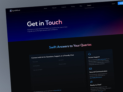 SynthMind - AI Web3 Bot Business & Technology Startup - Contact ai ai chatbot bot business chatbot contact contact us dark figma gradient landing page startup technology template theme ui ux web design web3 website