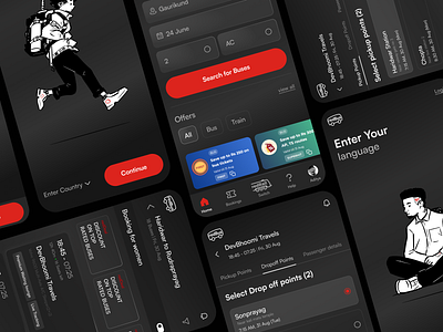 Revamping RedBus- in Domingo's style app redesign bus booking app clean design dark mode design thinking minimal design online ticket booking redbus research travel app ui ui inspiration user centric design ux inspiration visual design