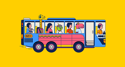 Commuter animation bus car character commuter design digital graphic design icon illustration indonesia jakarta monster people transport ui uniqlo yellow