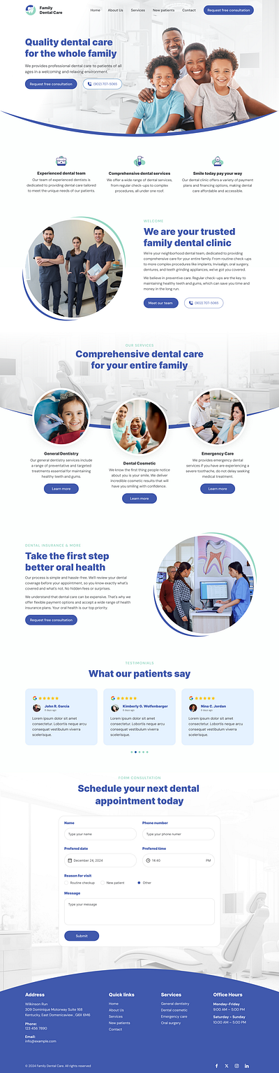 Family Dental Care dental dental clinic figma landingpage ui ui design web design